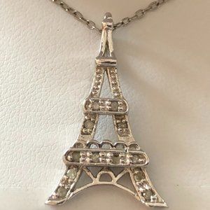 Diamond and Sterling Silver Eiffel Tower Necklace